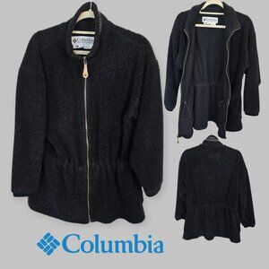 Columbia Black   Fleece Winter Jacket  Cinching  Waist Made in USA Womens Large